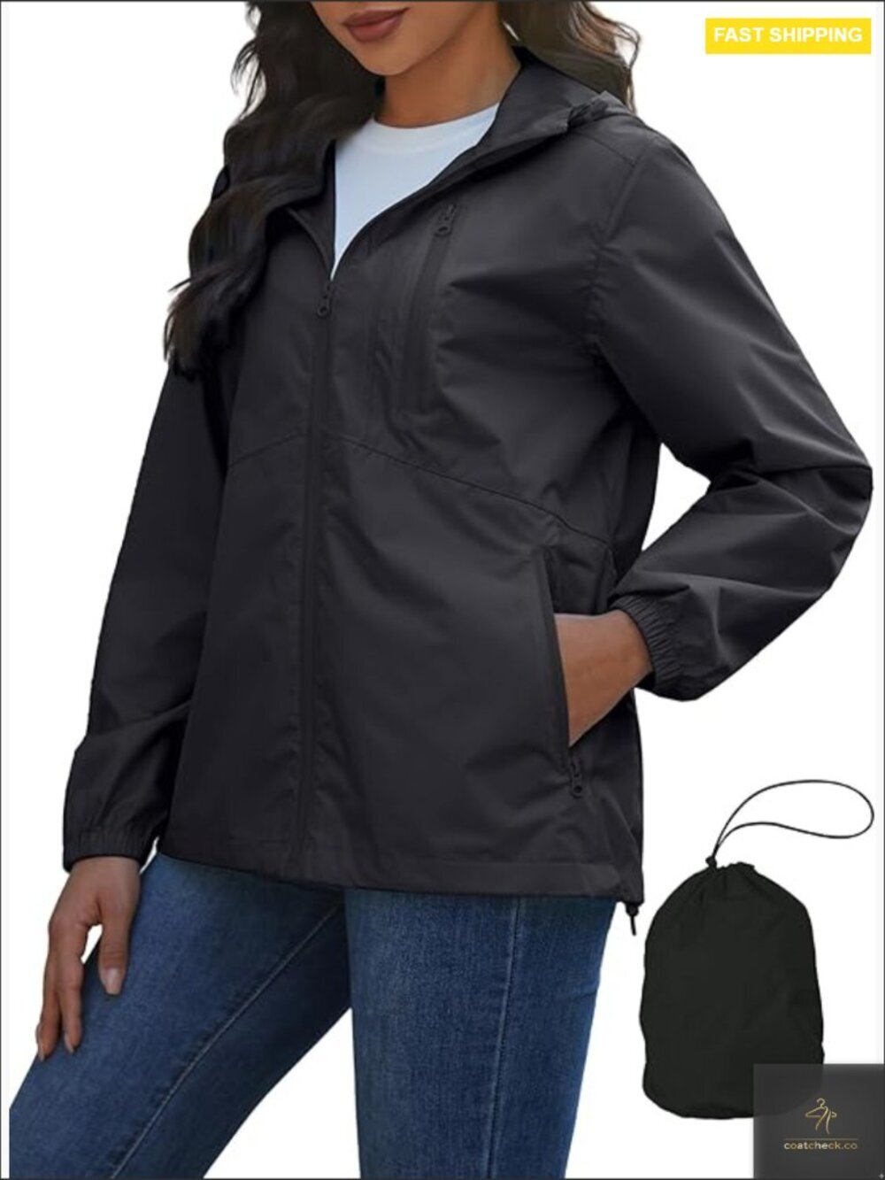 Lightweight Waterproof Rain Jacket Packable Hooded Windbreaker Travel Coat
